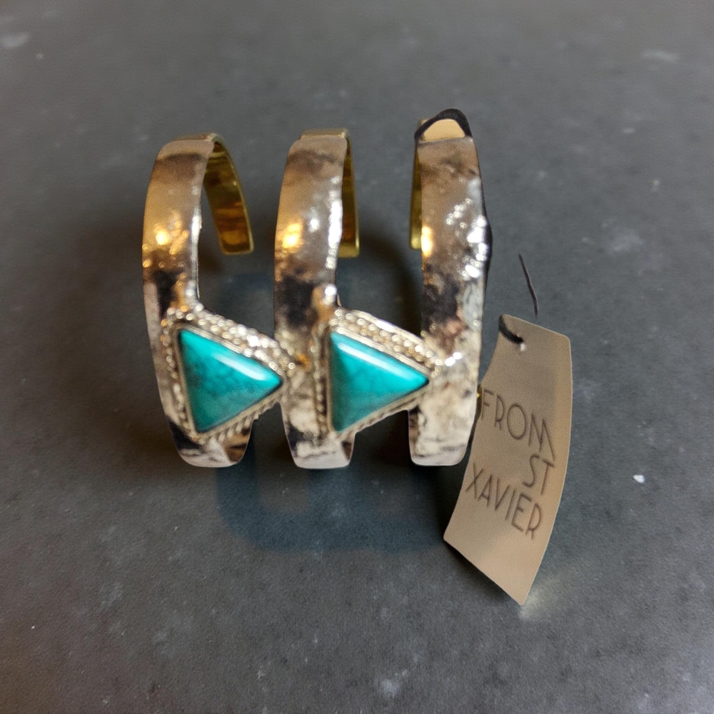 NWOT From St Xavier Silvertone and Turquoise Triangle Cuff